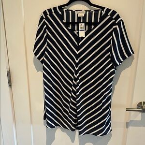 Van Heusen Navy and White Striped Blouse